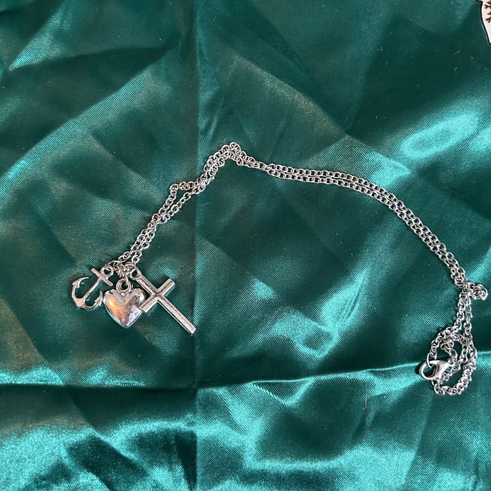 Silver Heart and Cross Pendant Necklace